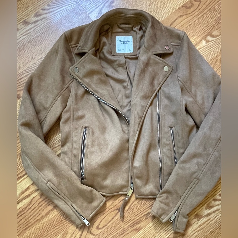 A&F Vegan Suede Moto Jacket Tan